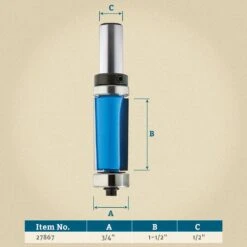 Rockler Double Bearing Shear Flush Trim Router Bit - 3/4" Dia X 1-1/2" H X 1/2" Shank -Sale Tools Shop 4651