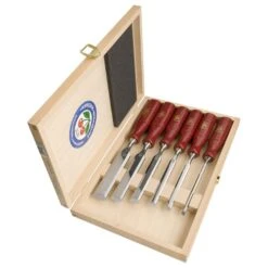 Two Cherries - Set Of Six Bevel Edge Chisels With Plastic Handles In Wooden Box